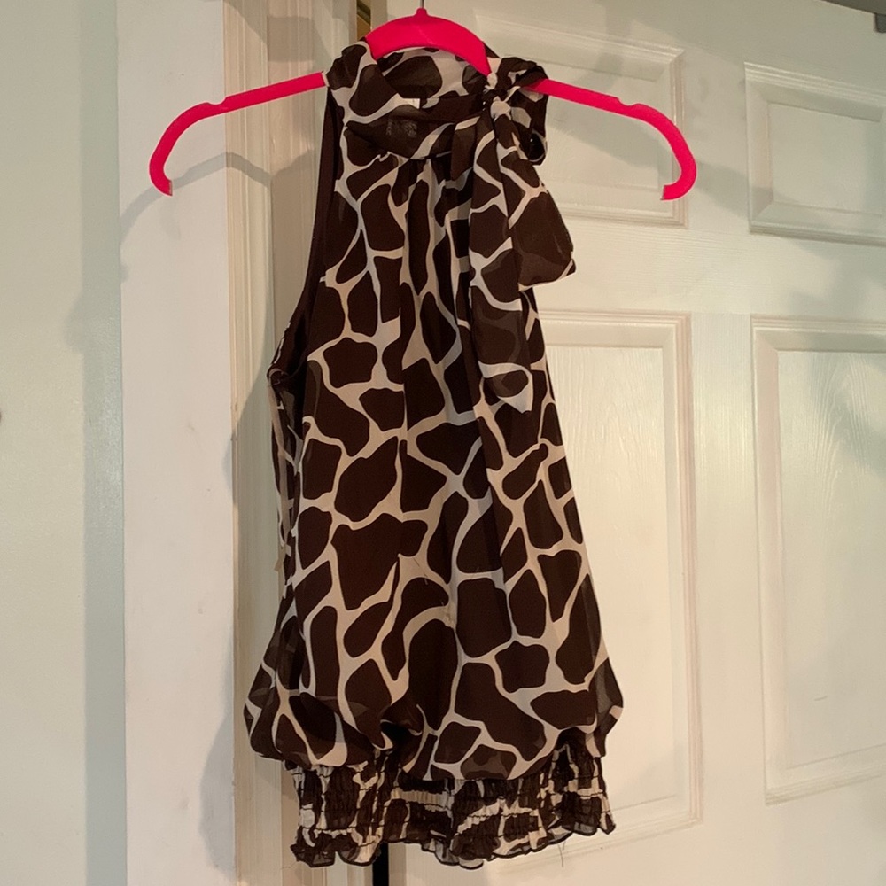 Brown & white halter side tie shirt, size XS
